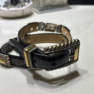Brighton silver & gold concho dark brown leather belt.